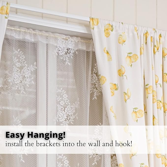 Blu-Pier Tech Heavy Duty Single Rod Standard White 28"-48" Adjustable Curtain Rod Hardware Included (Pack of 2)