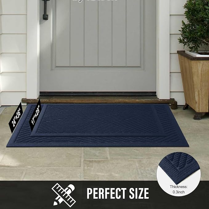 HIYARD Sturdy Front Door Mat, Absorbent Muddy Dirt Resist Welcome Door Mats Outdoor Indoor, Stain and Fade Resistant, Non-Slip Backing Entry Mat Low Profile Doormat for Entryway, 36×24, Blue