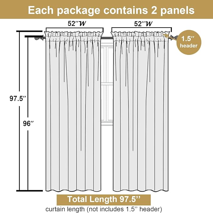 Lecloud Leia Ivory Sheer Curtains 96 Inches Long 2 Panels, Airy Voile Jacquard Leaf Textured Curtains, Light Filtering Farmhouse Dual Rod Pocket Curtain Drapes for Bedroom Living Room, 52" W x 96" L