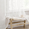 MIULEE White Sheer Curtains 2 Panels Embroidered Leaf Patterned Rod Pocket Floral Semi Sheer Faux Linen Window Curtains Drapes Set for Living Room Bedroom Dining Room, 52x63 Inches Length