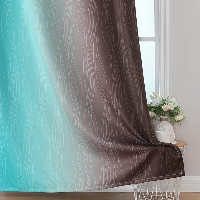 Estelar Textiler Brown and Teal Ombre Blackout Curtains 72 Inches Length for Bedroom, Thermal Insulated Light Blocking Grommet Gradient Blackout Drapes for Living Room, 42Wx72L, 2 Panels