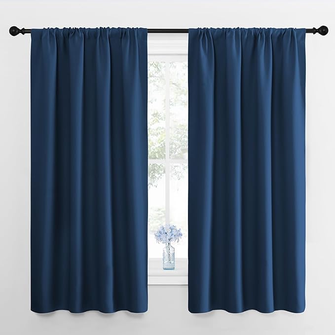 NICETOWN Kitchen Curtains, Short Blackout Curtains & Drapes, Moroccan Blue, 42" Wide by 54" Long, 2 PCs, Thermal Insulated Blackout Curtain Panels for Kids Room, Play Room
