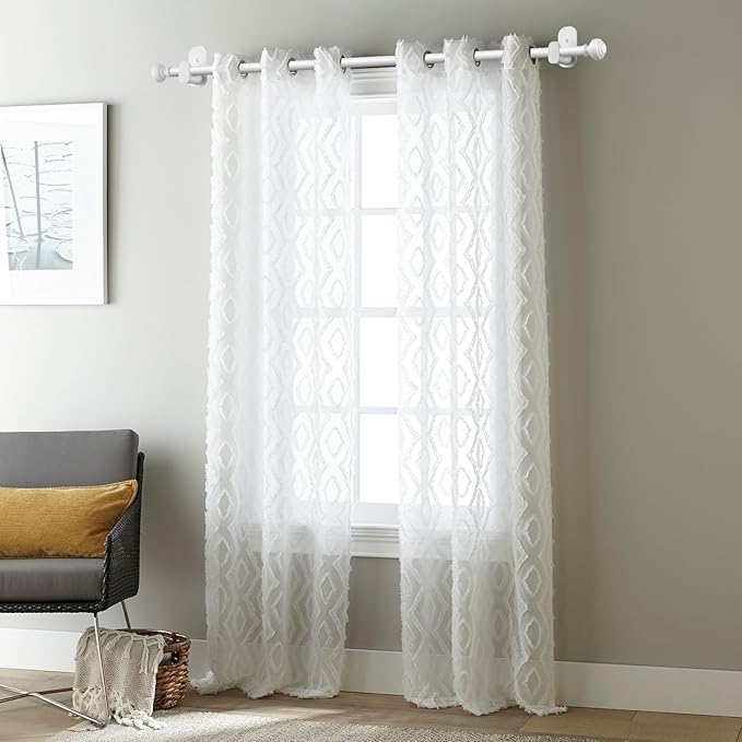 KAMANINA Curtain Rods No Drilling for Windows 32 to 86 Inches, 5/8 Inch No Drill Renter Friendly Curain Rod without Drilling with 3M Adhesive Brackets, White