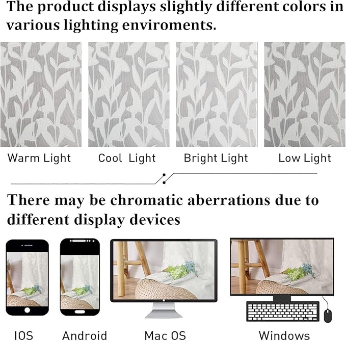 Lecloud Leia Ivory 2 PCS Sheer Kitchen Curtains 30 Inch Length, Breathable Clip Textured Leaf Cafe Bedroom Voile Curtain Tiers, Dual Rod Pockets Jacquard Bathroom Bedroom Drapes, 40 W x 30 L