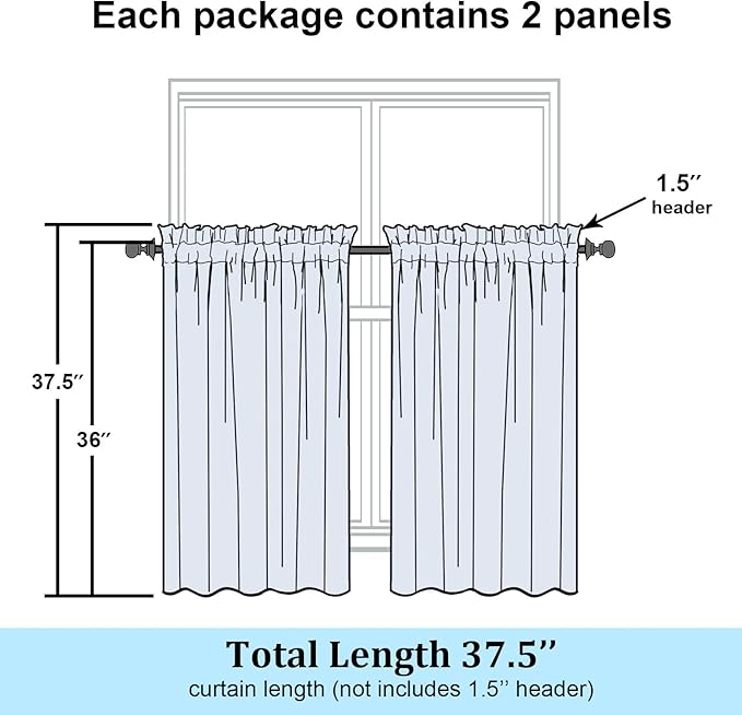 Simplebrand Ivory Sheer Kitchen Curtains 36 Inch Length Tier Curtains 2 Panels, Light Filtering Geometric Jacquard Clip Textured Semi Sheer Short Window Curtains for Bathroom, 42x36 inch