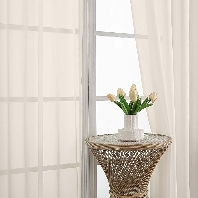 OVZME Cream Sheer Curtains 72 Inches Long 2 Panels Set, Light Filtering Sheer Curtains for Living Room Bedroom 59 Inch Extra Wide, Modern Voile Filmy Rod Pocket Window Drapes, 59Wx72L Inches
