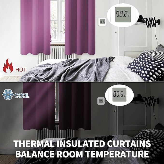 BGment Room Darkening Curtains 63 Inches Long - Grommet Thermal Insulated Drapes Window Treatment Curtains for Bedroom, 2 Panels, 42 x 63 Inch, Eggplant Purple