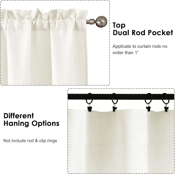 OWENIE Bob 1 PCS Ivory Valances for Windows, Faux Linen Textured Kitchen Window Curtains Valance for Bedroom Living Room, Modern Soft Airy Solid Rod Pocket Bathroom Cafe Curtains, 60Wx14L Inch