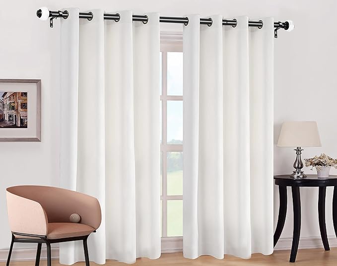 Curtain Rods for Windows 48 to 84 Inch (4-7ft), USFOOK 7/8 Inch Telescoping Splicing Drapery Rods 32 to 86 Inch, Decorative Window Curtain Rod for Home Decor with Matte Black Translucent Finials