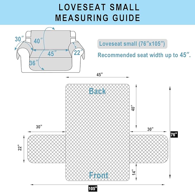 Reversible Loveseat Sofa Covers Couch Cover Furniture Protector(Loveseat Small,Black/Grey)