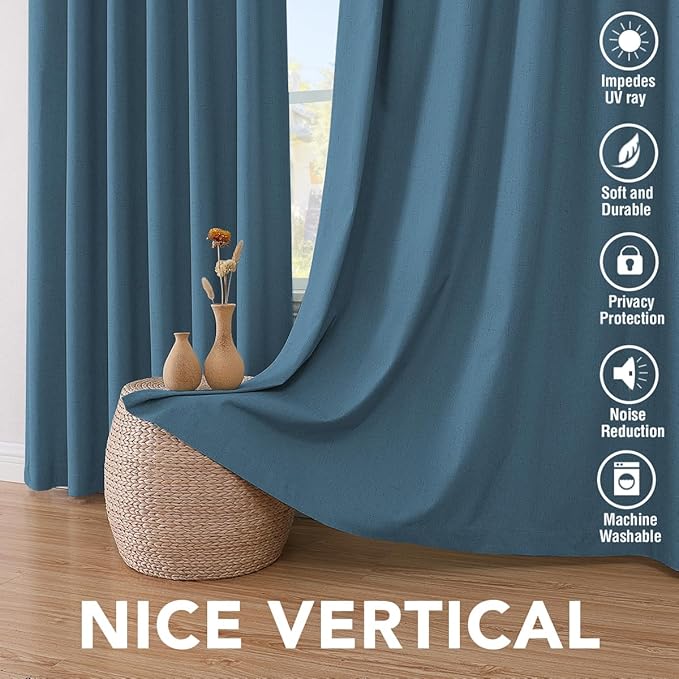 H.VERSAILTEX 100% Blackout Curtains for Bedroom Thermal Insulated Linen Textured Curtains Heat and Full Light Blocking Drapes Living Room Curtains 2 Panel Sets, Blue Sapphire, 52x54 Inch