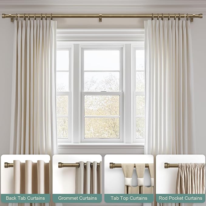 Lootkell 2 Pack Bronze Curtain Rods for Windows 48 to 84 Inches Adjustable Length Heavy Duty 1" Diameter Window Curtain Rod with Solid Metal Finials for Outdoor Farmhouse Bedroom Kitchen Living Room