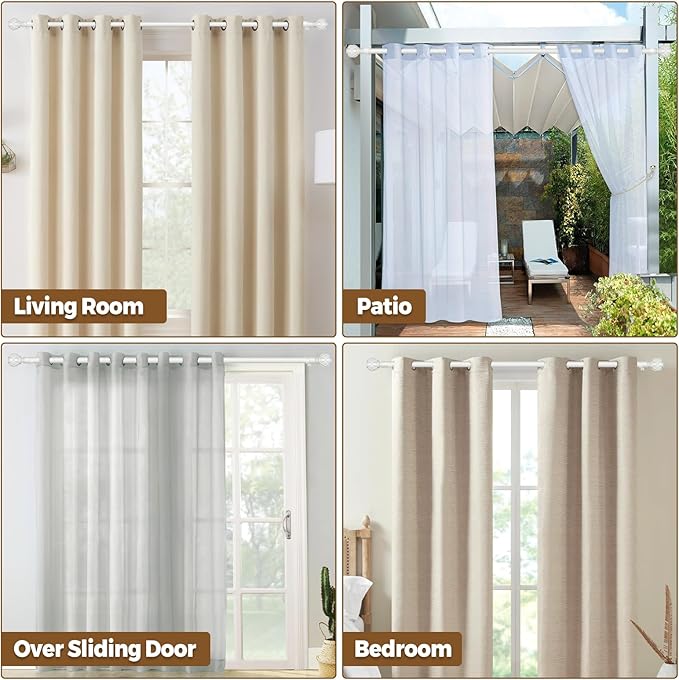 KAMANINA 1 Inch Extra Long Curtain Rod 140 to 195 Inches White Heavy Duty Curtain Rods for Windows 120 to 170 Inch, Adjustable Drapery Rods with Netted Texture Finials