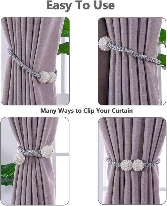 Melaluxe 6 Pack Magnetic Curtain Tiebacks, Decorative Curtain Holdbacks for Window Décor (Navy Blue)