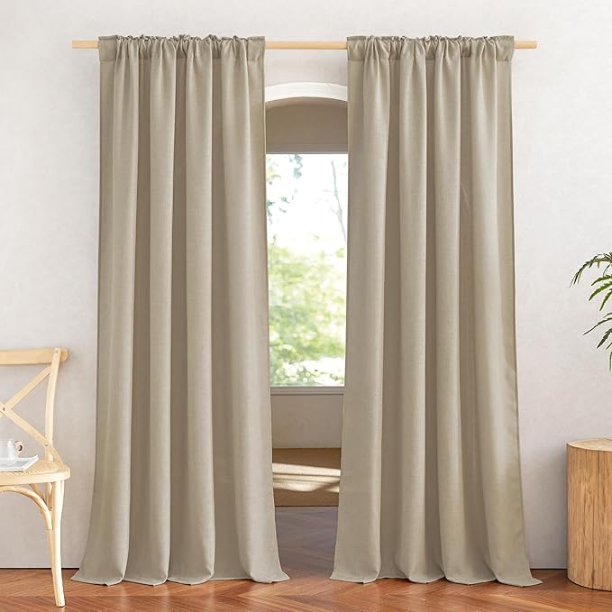 NICETOWN Taupe Curtains 84 inch Length 2 Panels Set, Rod Pocket & Back Tab Natural Linen Burlap Semi Sheer Window Treatments Privacy with Light Filtering for Bedroom/Living Room, W52 x L84