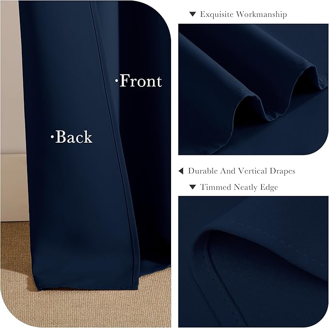 Pony Dance Blackout Curtain Panels for Kitchen, Cafe Curtains for Bathroom, Thermal Insulated Blackout Draperies Window Treatment Tiers (2 Panels, Navy Blue, 34x45 Inch)