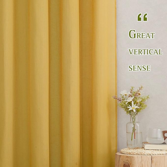 NICETOWN Linen Sheer Curtains 72 inch Length 2 Panels, Grommet Linen Blend Privacy with Light Filtering Gold Window Drapes for Bedroom/Girls Room, Citrine, W52 x L72, 2 Panels