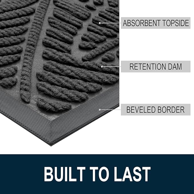 Colorxy Waterproof Doormat, Sturdy Natural Rubber Front Indoor Mat, Non Slip Low Profile Indoor Outdoor Door Mats, Stain and Fade Resistant Floor Mat, Easy Clean Patio Entry Mat, 47''x17'', Light Grey
