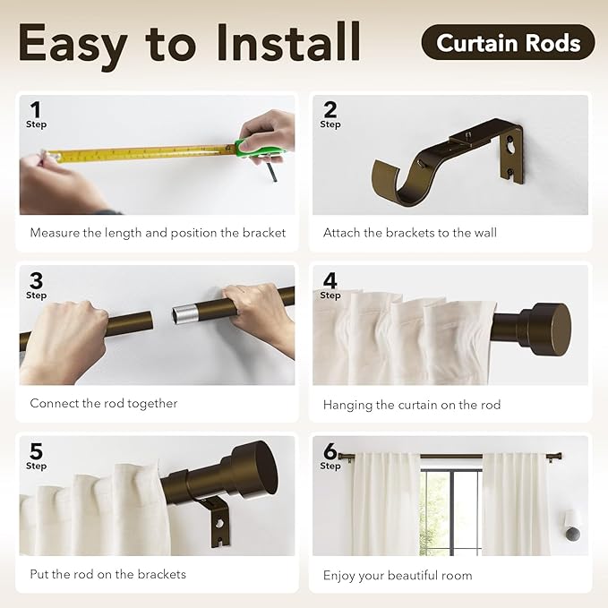 IFELS Heavy Duty Curtain Rods for Windows 28 to 48 Inch, 1 Inch Bronze Window Curtain Rod for Bedroom, Living Room, Outdoor, Adjustable Easy Install Curtains Rods, Modern Elegant(A1,Bronze,30"-60")