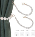 OCIOLI 2 Pieces Wood Bead Curtain Tieback Boho Curtain Tiebacks Curtain Holdbacks for Wall Curtain Ties Window Treatment Curtain Tie Backs with Hooks Curtain Pull Backs (Whitewashed Color, 2) (C-1)