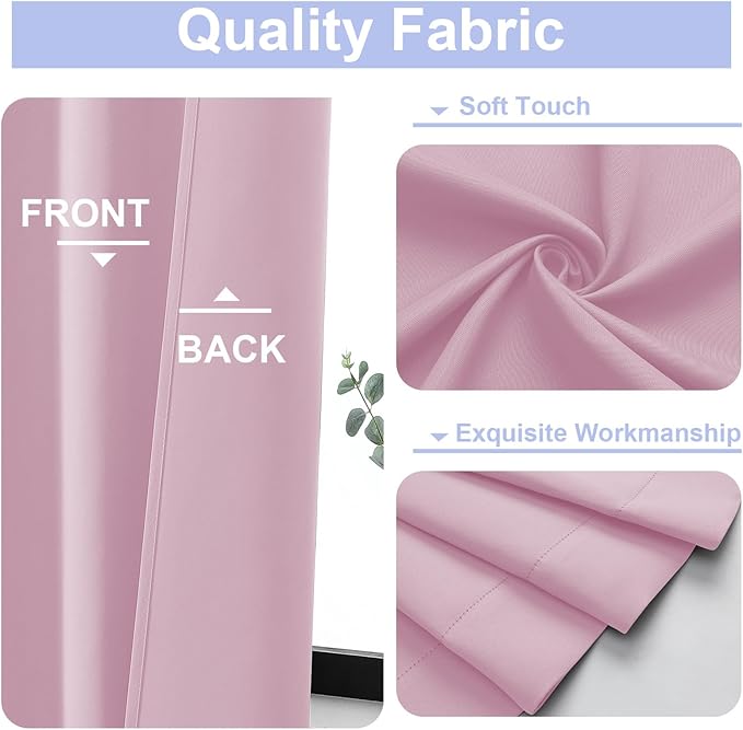Simplebrand Ava Pink Short 36 Inches Blackout Curtain 2 Panels Set, Half Window Rod Pocket Privacy Curtain Tiers for Kitchen, Curtains Blackout for Bathroom Shades, W40 x L36 Inch, Pink
