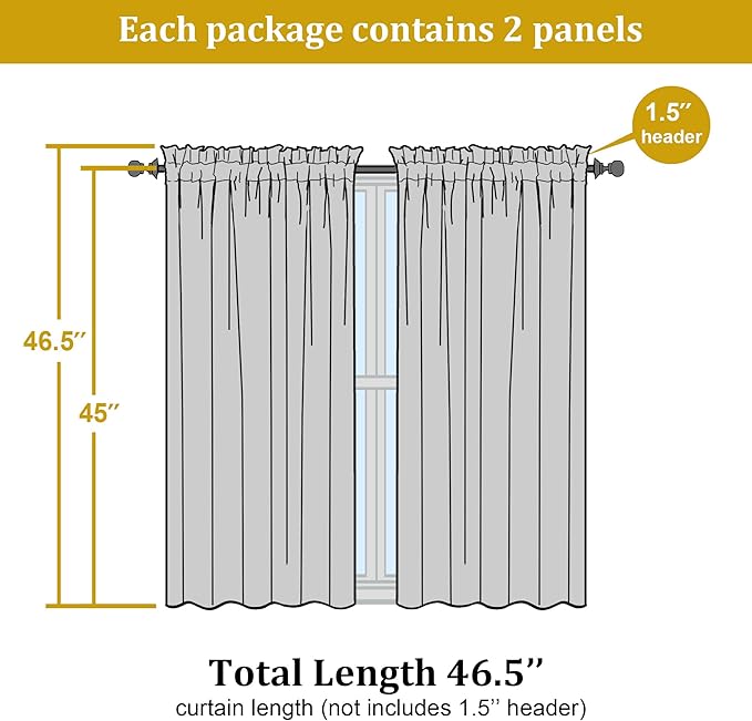 OWENIE Furman White Sheer Curtains 45 Inch Length 2 Panels Set for Living Room Bedroom Bathroom Window, Airy Jacquard Clip Short Curtains for Small Window, 40Wx45L inch