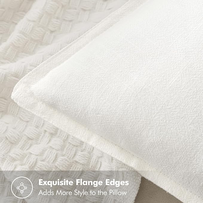 MIULEE Decorative Linen Euro Sham Pillow Covers 28x28 Inch Cream White Boho FarmhouseNeutral Couch Throw Pillows for Bed Pack of 2 Accent Modern Pillowcase Sofa Livingroom Home Decor