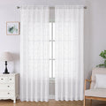 Lecloud Leia White Sheer Curtains 96 Inches Long 2 Panels, Airy Voile Jacquard Leaf Textured Curtains, Light Filtering Farmhouse Dual Rod Pocket Curtain Drapes for Bedroom Living Room, 52" W x 96" L