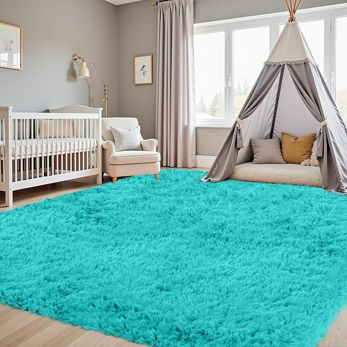 4x6 Area Rugs for Living Room Rug: Soft Fluffy Shag Teal Blue Rugs for Bedroom, Non-Slip Large Fuzzy Plush Rug Indoor Floor Carpet for Nursery Kids Boys Girls Room, Dorms, Playroom, Modern Home Decor