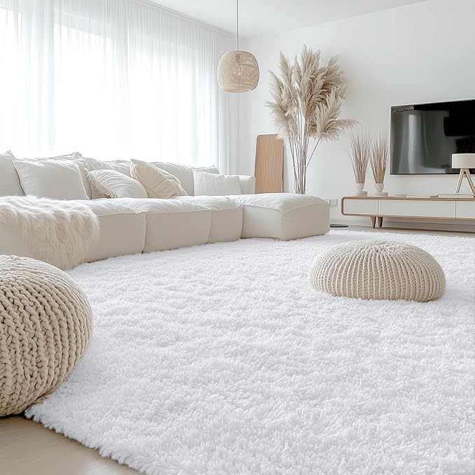 OLANLY 10x14 Machine Washable Large Area Rugs for Living Room, Bedroom, Soft Fluffy Shaggy Bedside Rug, Indoor Floor Carpet for Kids Girls and Boys, Dorms, Nursery, Home Decor Aesthetic, White