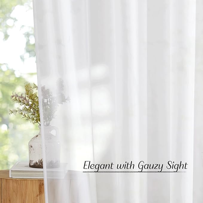 NICETOWN Sheer White Sliding Door Curtains for Bedroom, Grommet Elegant Soft Voile Sheer Textured Airy & Breathable Window Treatments for Patio Door/French Door, W66 x L96, 2 Panels