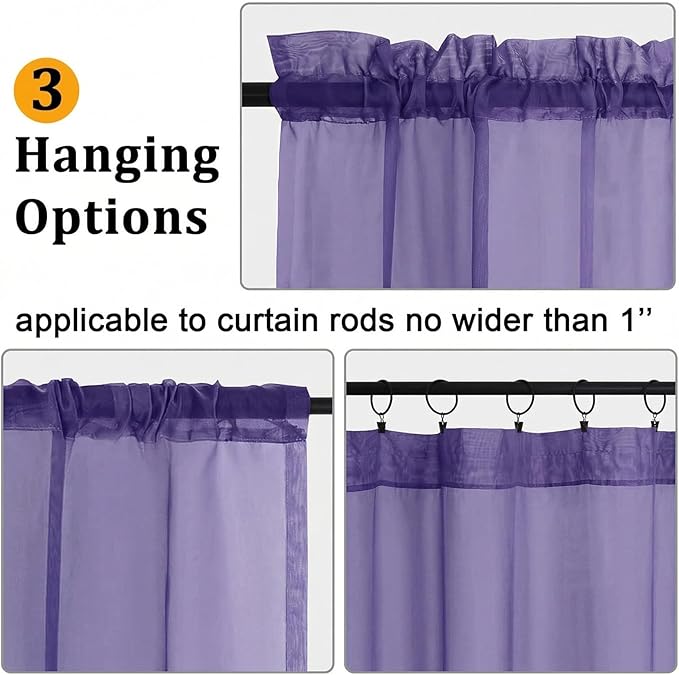 Gwine Sheer Curtains 84 Inches Long - Light Filtering Rod Pocket Window Curtain Panels for Bedroom, Elegant Soft Voile Living Room Sheer Drapes, Each 42Wx84L, 2 Panels, Purple