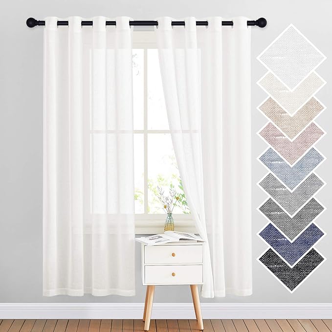 NICETOWN Linen Curtains Semi Sheer Bedroom Window Curtains, Grommet Casual 72" Long Thick Semitransparent Flax Sheer Window Treatment Privacy for Nursery, Ivory, 1 Panel = 52" W, Sold by 2 Panels