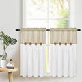 Boho Kitchen Curtains 36 Inch Length, Farmhouse Cotton Linen Tier Curtains, Rustic Button Short Curtain for Windows, Country Cafe Rod Pocket Small Window Curtain, Linen and White, 26x36