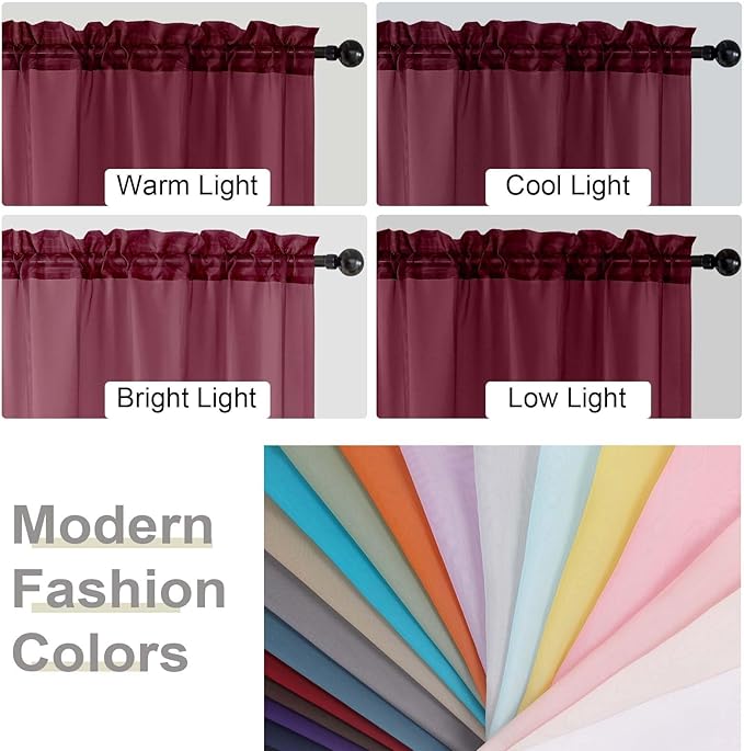 Extra Long Sheer Burgundy Curtains for Bedroom Living Room 108 Inches Long 2 Panels Set, Solid Soft Light Filtering Rod Pocket Sheer Window Curtains, Burgundy, Each 42" Wx108 L Inch