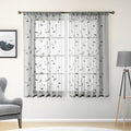 HOMEIDEAS Grey/Gray Sheer Kitchen Curtains 52 x 45 Inch Length 2 Panels Embroidered Leaf Pattern Short Curtains for Bedroom Half Small Window Rod Pocket Tiers