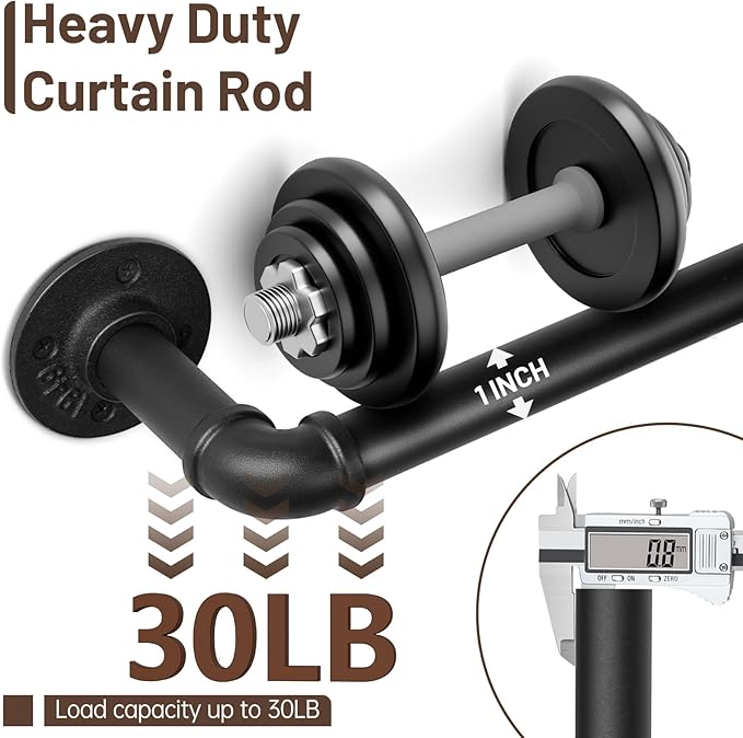 Zeerobee Curtain Rods for Windows 144 to 168, 1 Inch Industrial Wrap Around Black Curtain Rod, Indoor/Outdoor Room Divider Adjustable Drapery Pole, 144"-168"