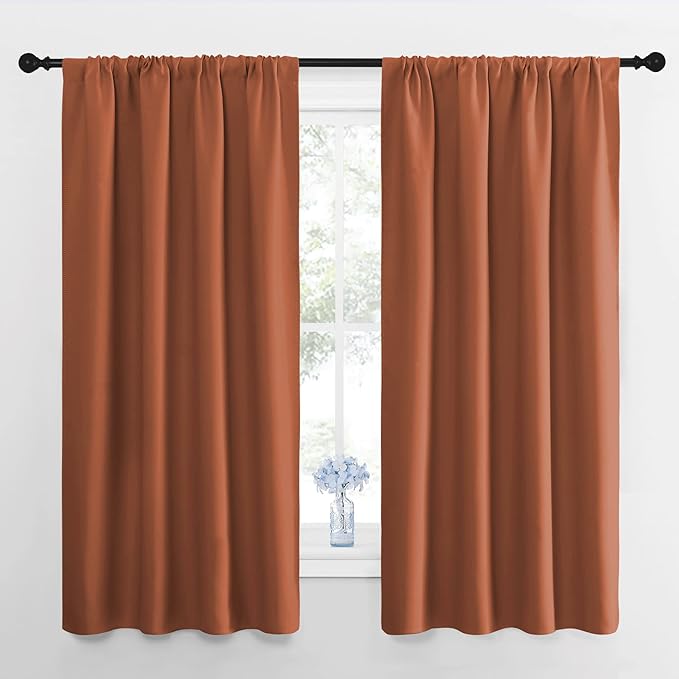 NICETOWN RV Blackout Curtains for Camper Windows, Burnt Orange, 34" x 36", Set of 2, Kitchen Curtains, Short Blackout Drapes, Thermal Insulated Rod Pocket Window Treatment Draperies for Nursery