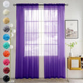 youleyar Solid Sheer Rod Pocket Curtain Voile Draperies 2 Panels White Beige Black Grey Coffee 52 Inch Width 96 Inch Long 1 Pair for Kitchen Bedroom Children Living Room Yard (Purple,52Wｘ96L)