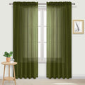 DWCN Olive Green Sheer Curtains Semi Transparent Voile Rod Pocket Curtains for Bedroom and Living Room, 60 x 96 inches Long, Set of 2 Panels