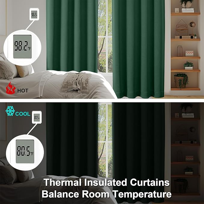 Simplebrand Ava Ever Green Blackout Curtains for Bedroom, 78 Inch Length, 2 Panels Set, Privacy Thermal Insulated Rod Pocket Window Curtains for Patio, French Door, W40 x L78 Inch