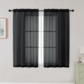 Black Sheer Curtains for Bedroom Living Room 45 Inch Length 2 Panels, Soft Airy Light Filtering Small Kitchen Window Curtains, Rod Pocket Short Curtain Drapes, Black, 42" Wx45 L Inches