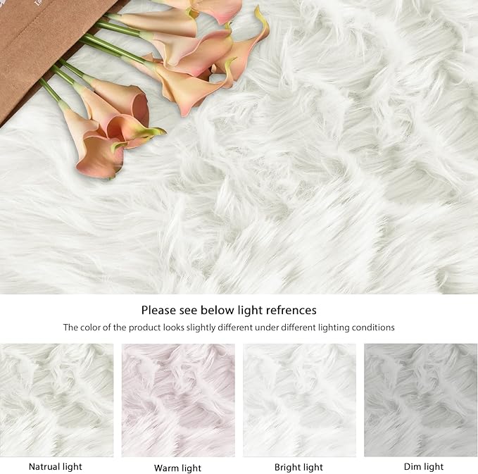 ORINOVA White Faux Sheepskin Fur Machine Washable Runner Area Rugs for Bedroom Living Room 2x6 Shag Rugs for Hallways Room Décor