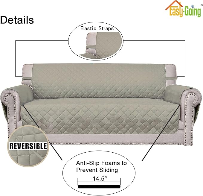 Easy-Going Reversible Loveseat Couch Cover for 2 Cushion Couch Sofa Cover for Dogs Water Resistant Furniture Protector with Foam Sticks Elastic Straps for Pet (Loveseat, Beige/Beige)