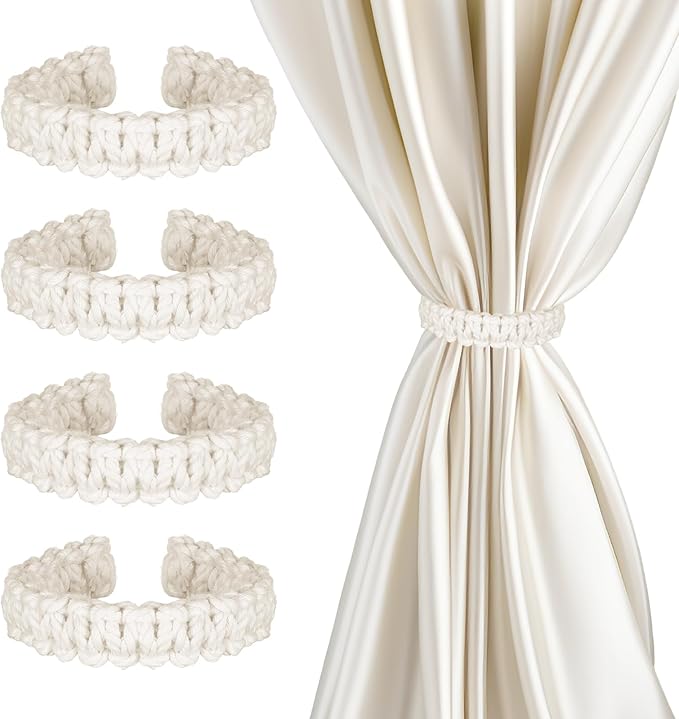 Ptwola 4 Pack Braided Curtain Tiebacks Boho Elegant Rustic Curtain Holdbacks Tie Backs Holders Set Simple Light Weight Drapes Decorative Accessories Handmade for Home Office Bedroom Window