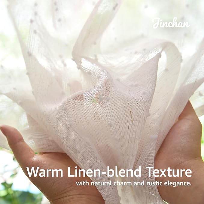 jinchan Valance Curtains for Windows 16 Inch Colorful Mini Pom-Pom Country Farmhouse Kitchen Valance Semi Sheer Voile Samll Window Treatment for Bedroom Living Room Rod Pocket 1 Panel Linen Whisper
