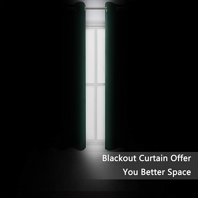 LEMOMO Green Blackout Curtains 40 x 63 Inch Length/Set of 2 Curtain Panels/Thermal Insulated Room Darkening Blackout Curtains for Bedroom