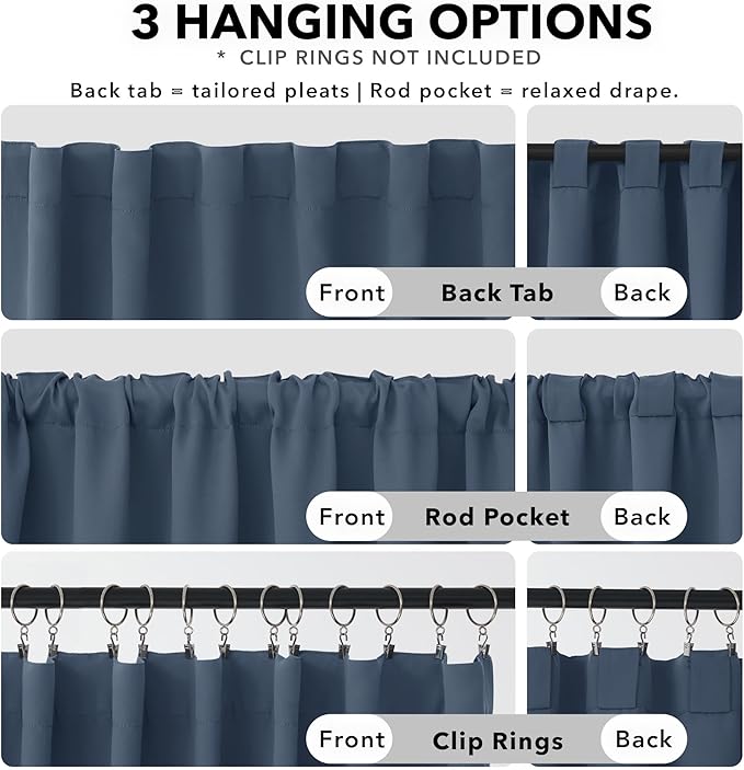 Deconovo Blackout Curtains, Thermal Insulated, W70 x L108 2 Panels, Back Tab, Machine Washable, Room-Darkening Drapes for Bedroom/Living Room Stone Blue