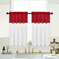 FRAMICS Farmhosue Kitchen Curtains 36 Inch Length, Rustic Cotton Linen Tier Curtains, Boho Button Short Curtain for Windows, Rod Pocket Small Window Curtain, Red and White, 26x36