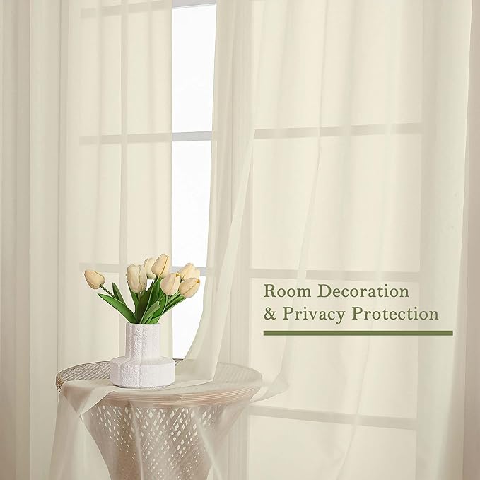 Lecloud Cream Sheer Curtains 108 Inches Long 2 Pcs, Dual Rod Pocket Home Decor Living Room Curtains for Bedroom, Light Filtering Airy Voile Solid Elegant Soft Drapes, Each Panel 59" W x 108" L
